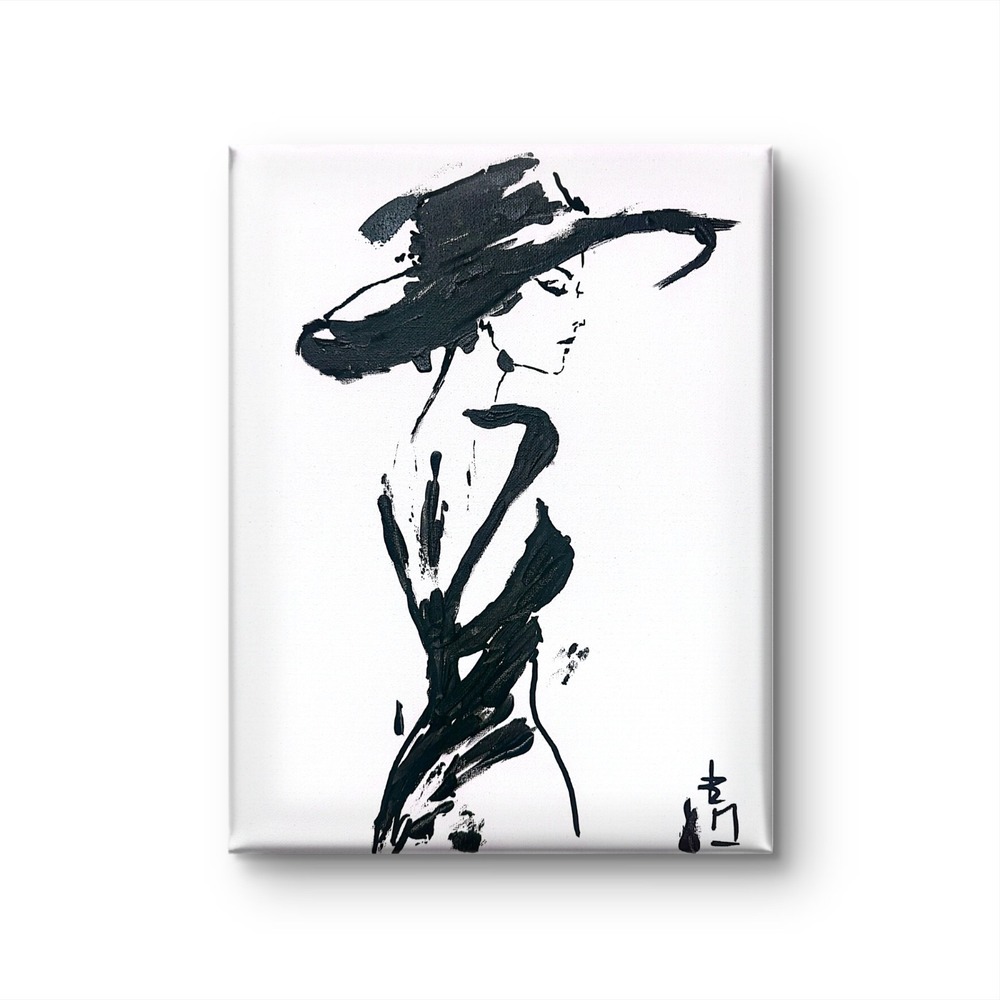 Papa Diouf Original Painting Woman Silhouette Modern Black White 11x14 NEW